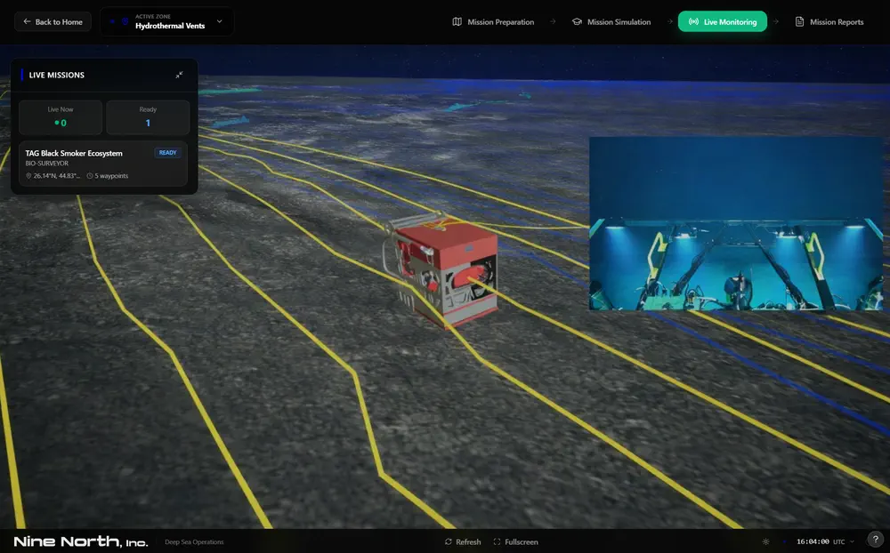 DeepSim live monitoring dashboard tracking a seafloor operation in real time